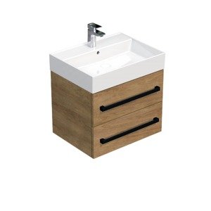 Kúpeľňová skrinka s čiernou úchytkou a umývadlom SAT Cube Way 60x71x46 cm dub Hickory mat CUBE46C603DHSAT